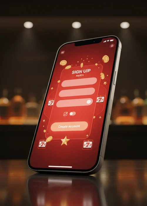 Hell Bet Casino registration form on a mobile phone, showing fields for email and password, highlighting quick and secure signup for players.